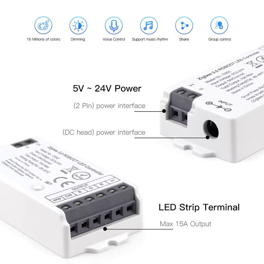 Rybakov Intelligenter LED Dimmer Controller mit Zigbee und Tuya Wifi Unterstützung, RGB LED Streifen Modul in Weiß - Bild 1