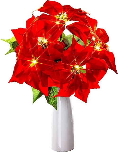 Viva Domo LED-Weihnachtsstrauß in Rot und Multicolour mit Keramikvase - Bild 1