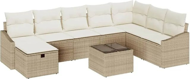 vidaXL Garten-Sofa-Set aus Poly Rattan in Beige mit 9 Teilen und Kissen - Bild 1