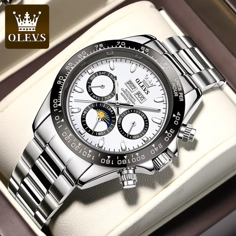 OLEVS Chronograph, Automatik, Edelstahl, Silber, Herren - Bild 3