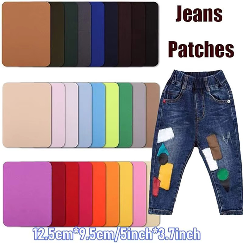 5 Stück rechteckige Aufnäher zum Aufbügeln in 26 Farben für Kleidungsreparatur und DIY-Stoffapplikationen, Grau und Mehrfarbig - Bild 4