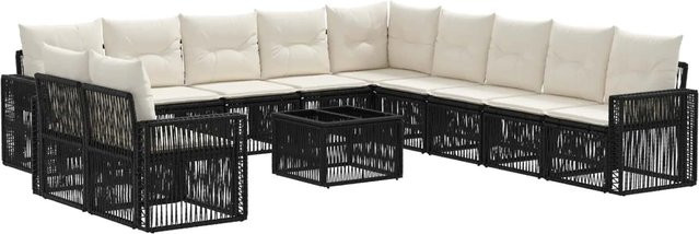 vidaXL Gartensofa-Set 12-tlg. in Schwarz und Cremeweiß mit Poly-Rattan, Eckelementen, 3-Sitzer-Sofas und Couchtisch in U-Form - Bild 1