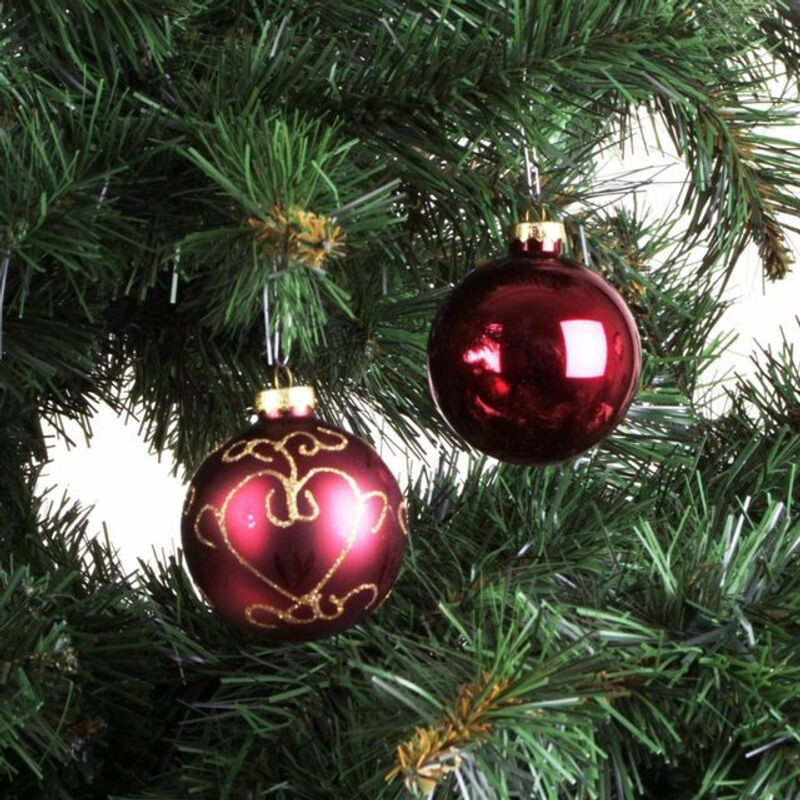 Buri Weihnachtsbaumkugeln aus Glas im 12er-Set, rund, rot und gelb, Durchmesser: 7 cm - Bild 1