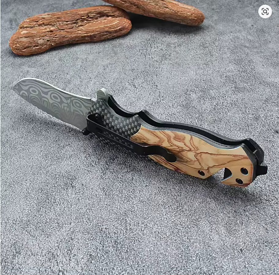 Outdoor Klappmesser mit Damaszener-Muster aus Edelstahl in Gelb für Erwachsene - Bild 5