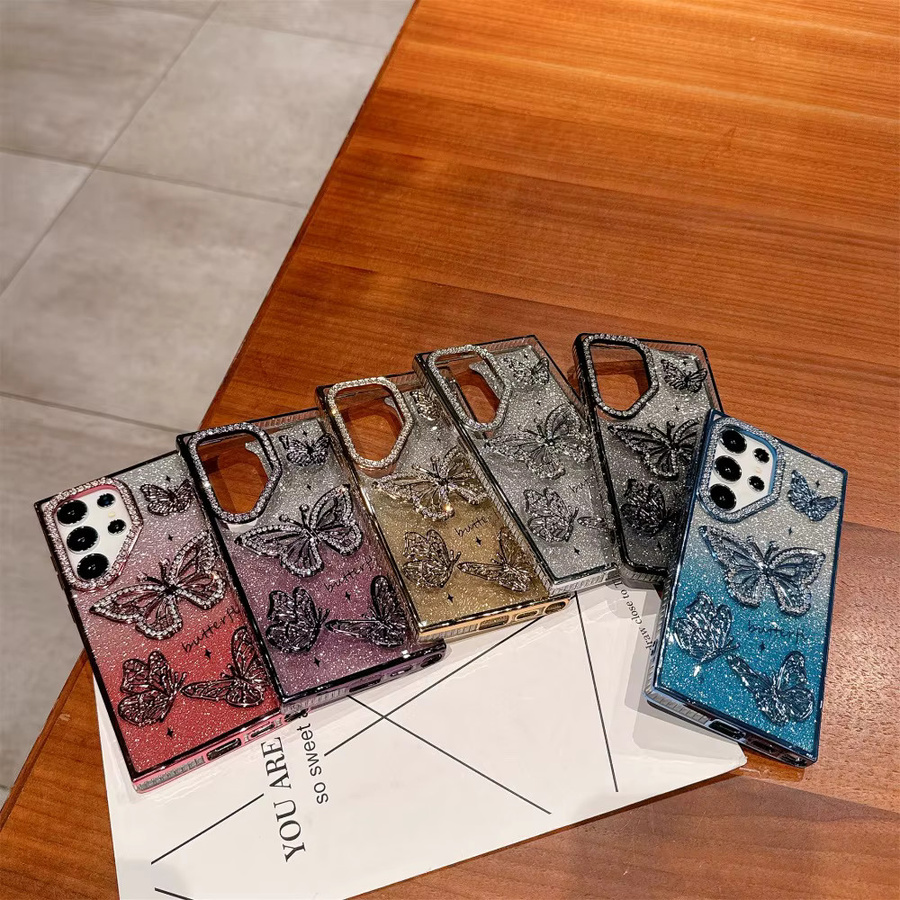 Luxuriöse Bling Diamant Schmetterling Handyhülle für Samsung S25 Ultra S24 S23 Plus S22 A16 A26 Stoßfeste Schlanke Glitzer Schutzhülle - Bild 2