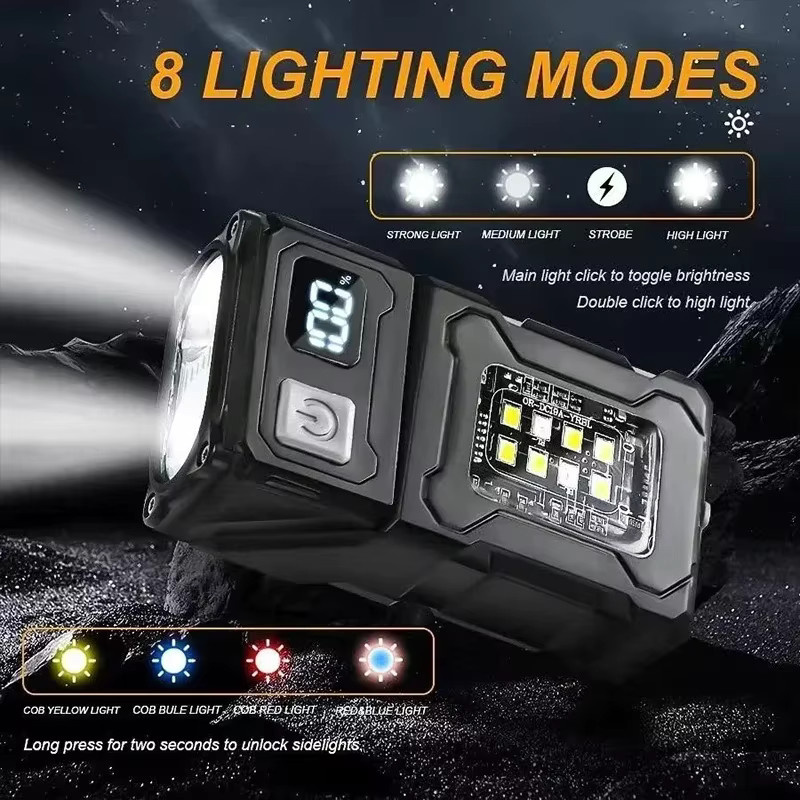 NEWBIRTH LED-Schlüsselanhänger-Taschenlampe in Schwarz mit 500 lm, wiederaufladbare USB-Arbeitslaterne mit Magnet und Digitalanzeige - Bild 4