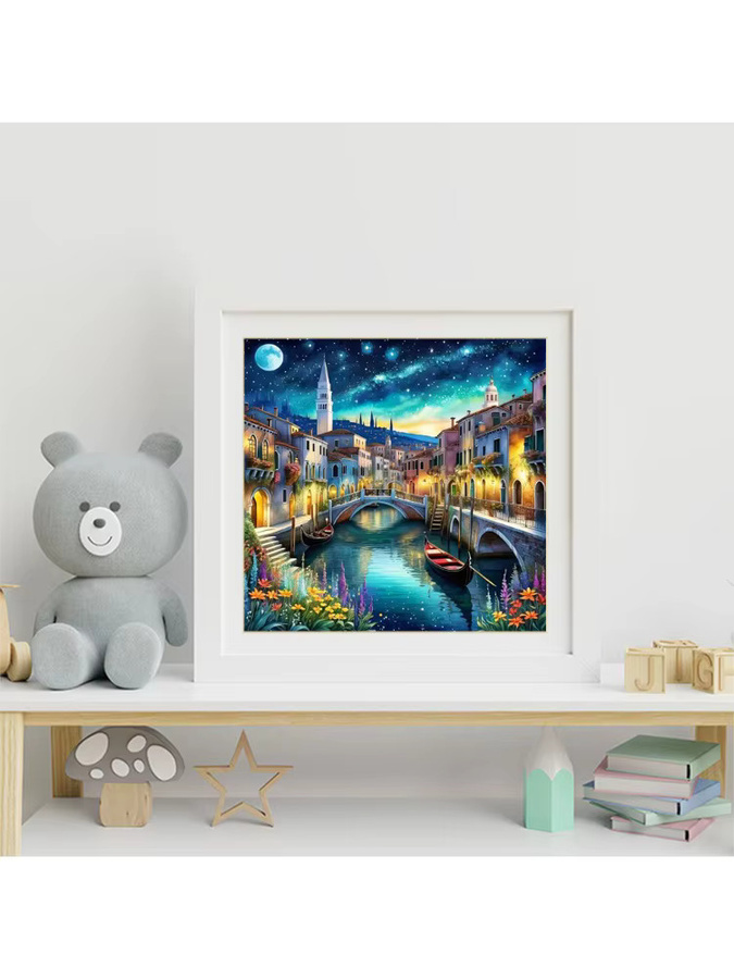Momoart Diamant-Stickerei Venedig Landschaft DIY Malset mit Brücke und Fluss, Mehrfarbig, B/T/H: 20 x 20 x 20 cm - Bild 3