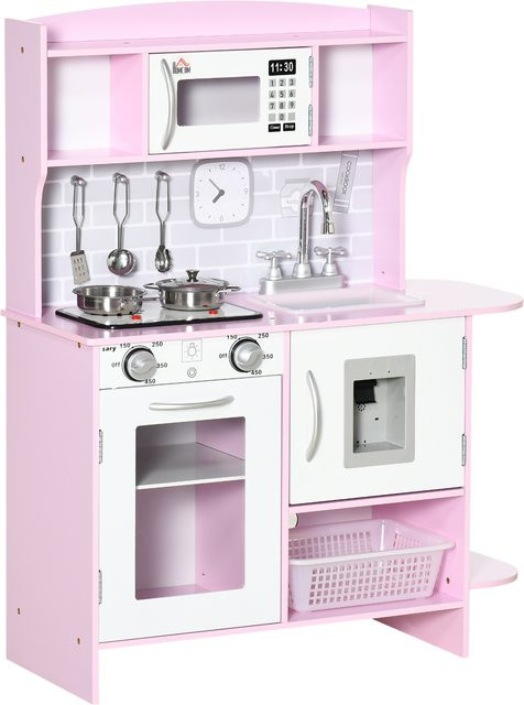 HOMCOM Kinderspielküche aus Holz mit Herd, Licht und Sound sowie Zubehör in Rosa - Bild 1