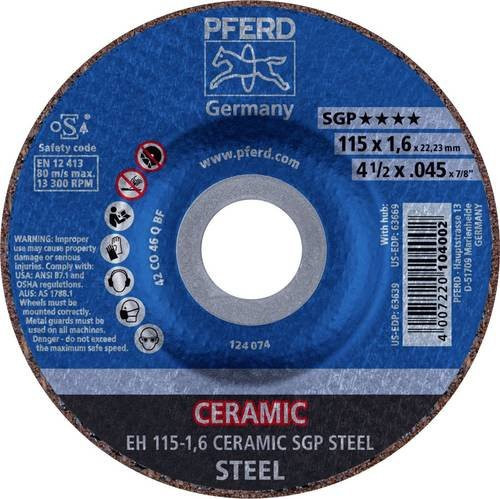 PFERD Trennscheibe EH 115-1,6 Ceramic SGP Steel gekröpft für Metall, Blau, 25 Stück, Durchmesser: 115 mm, Breite: 1,6 mm, Bohrung: 22,23 mm - Bild 1