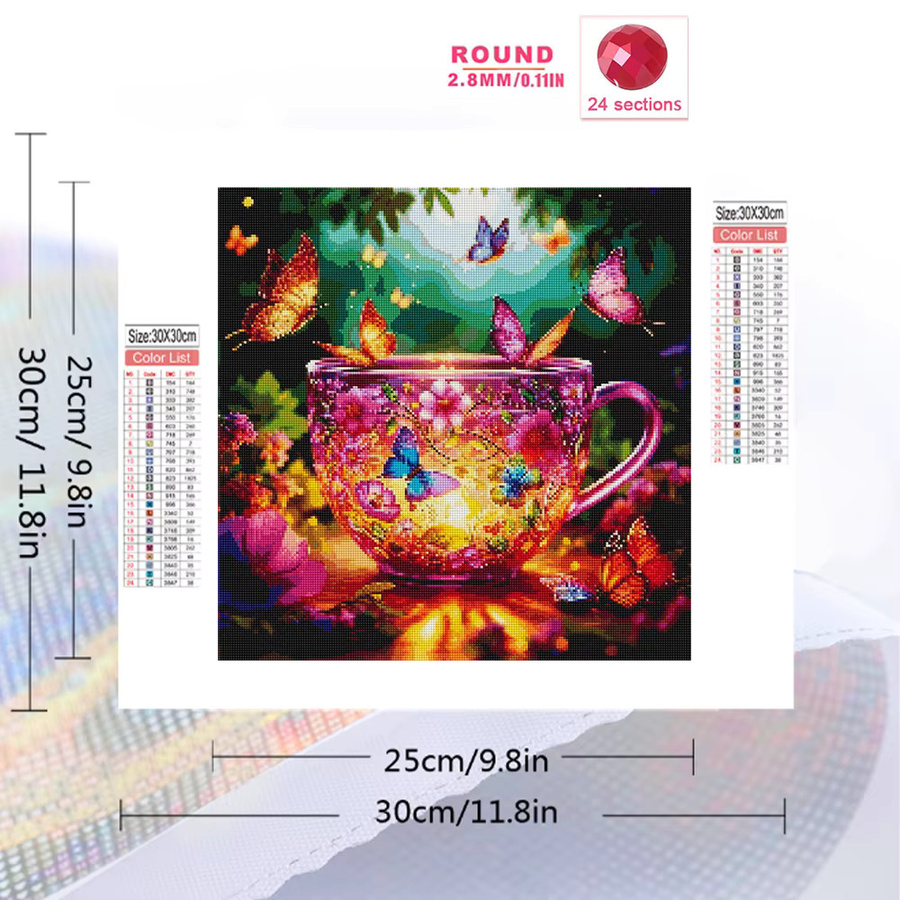 Evershine Diamant-Stickerei Mosaik Set mit Teetasse und Schmetterling als Landschafts-Strassbild in Multicolour, B/B/B: 20 x 20 x 20 cm - Bild 2