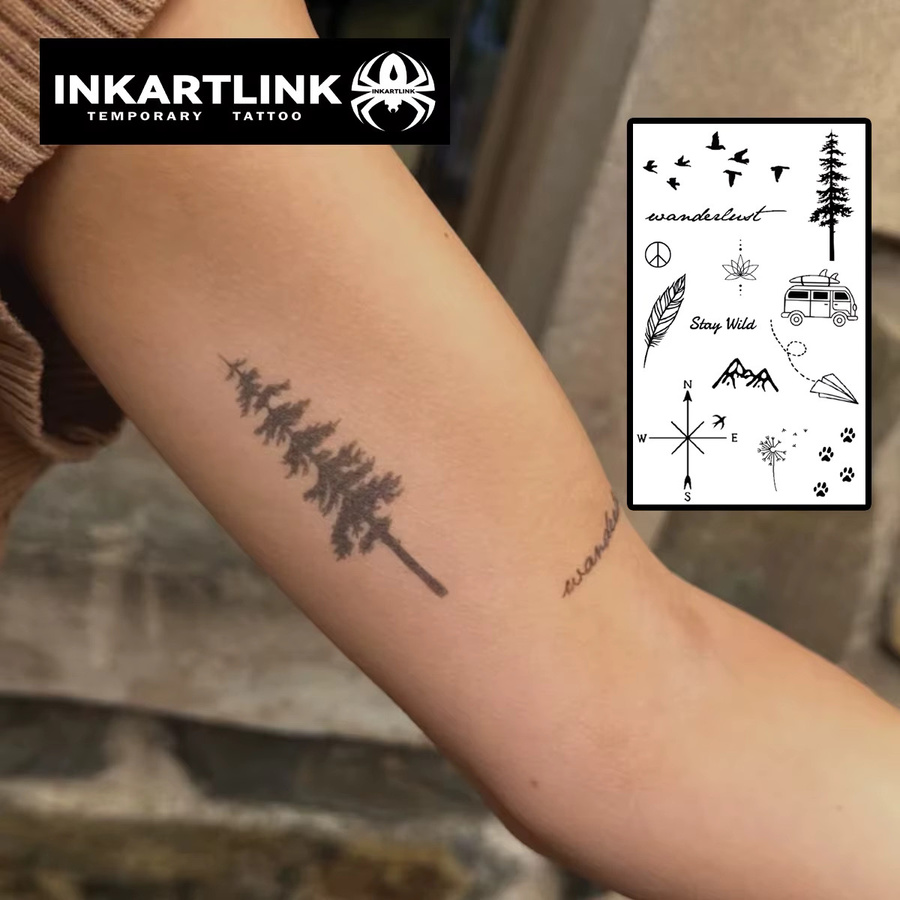 INKARTLINK Temporäres Tattoo Bäume und Papierflieger, wasserfest, semi-permanent - Bild 2