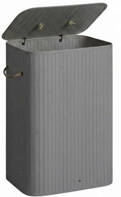 Faltbarer Wäschekorb aus Bambus von Relaxdays mit Deckel in Grau, B/T/H: 60 x 40 x 30 cm - Bild 1