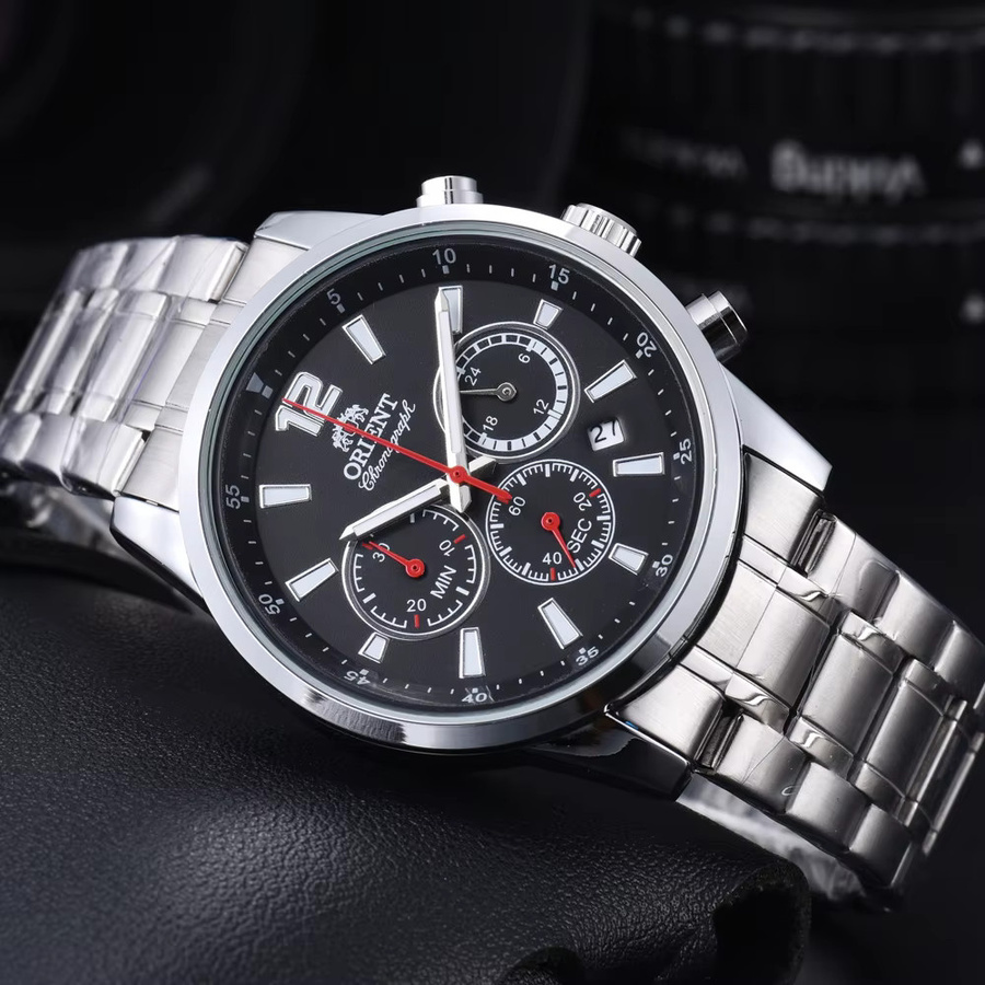 Orient Chronograph-Armbanduhr, Edelstahl, Silber, Herren, Datum - Bild 3