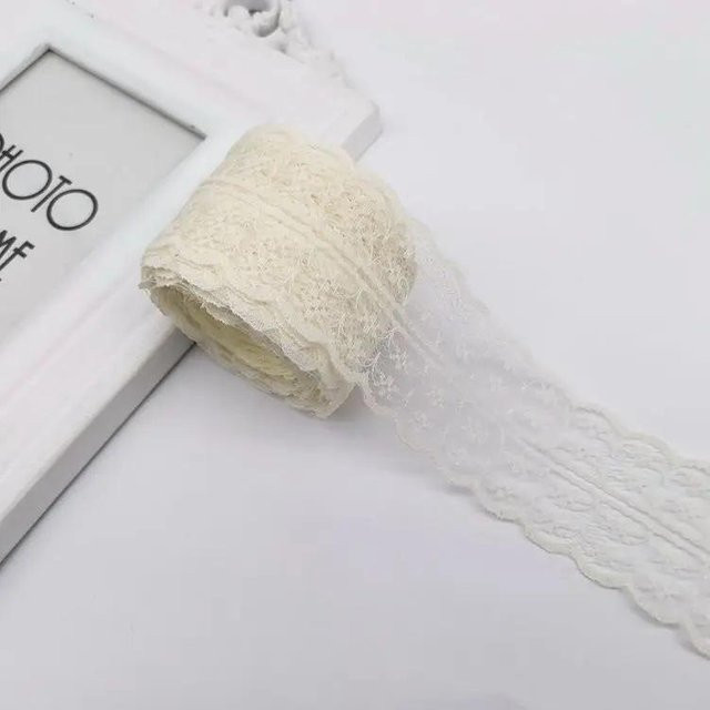Arts Items Spitzenband Beige, bestickte Netzspitze für Handarbeiten, Breite: 4,5 cm, Länge: 9,14 m - Bild 1