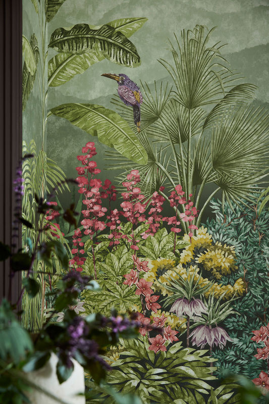 Little Greene Mural Capricorn - Boringdon Wandtapete im Vintage-Stil, grün/mehrfarbig, florales Design aus Vlies - Bild 3