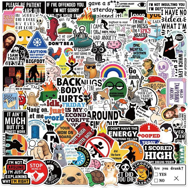 100 Stück lustige Meme Aufkleber in Multicolour für Scrapbooking, Telefon und Skateboard, wasserfeste DIY Deko-Aufkleber - Bild 1