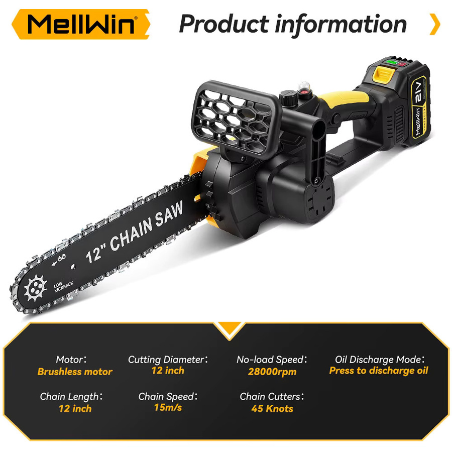 MELLWIN 12 Zoll Bürstenlose Elektrische Säge Kabellos für Makita 18V LXT Akku inklusive Werkzeugkasten und Schutzausrüstung - Bild 7