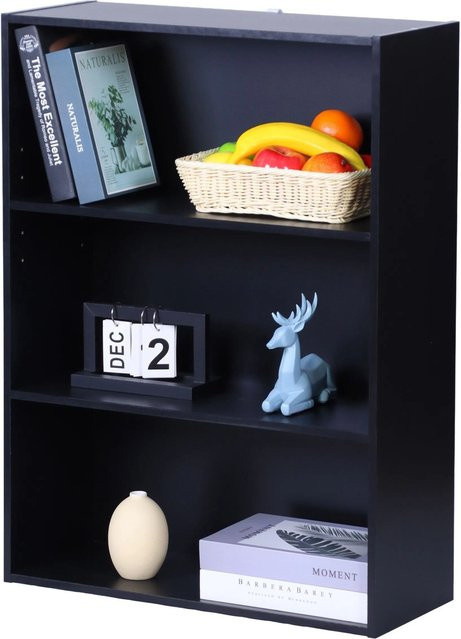 Relaxdays Bücherregal aus Holzwerkstoff in Schwarz mit verstellbaren Regalböden, B/T/H: 60 x 24 x 82 cm - Bild 1
