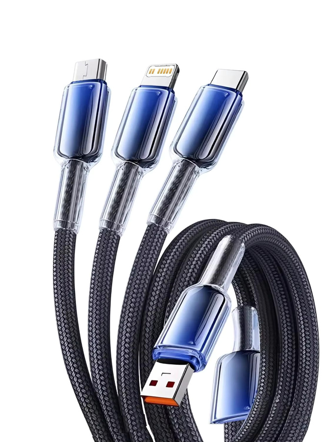 3-in-1 USB-Ladekabel mit 120 W und 6 A für Huawei, Honor, iPhone und Samsung, kompatibel mit Micro-USB, USB-C und Lightning, Länge: 1,2 m - Bild 7