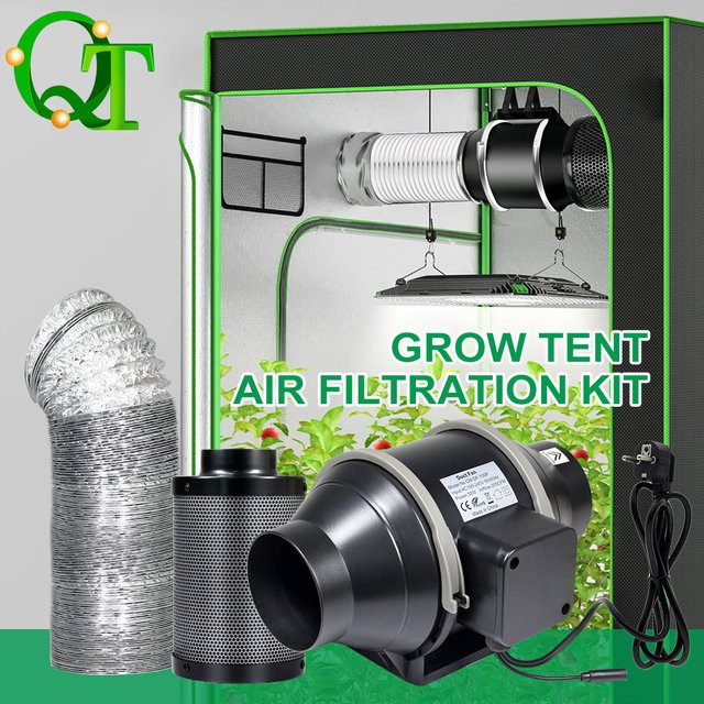 GRAXGROW EC-Kanalventilator-Set mit Aktivkohlefilter und einstellbarer Geschwindigkeit, Indoor-Grow-Zelt Luftreinigungs-Kit, Schwarz - Bild 1