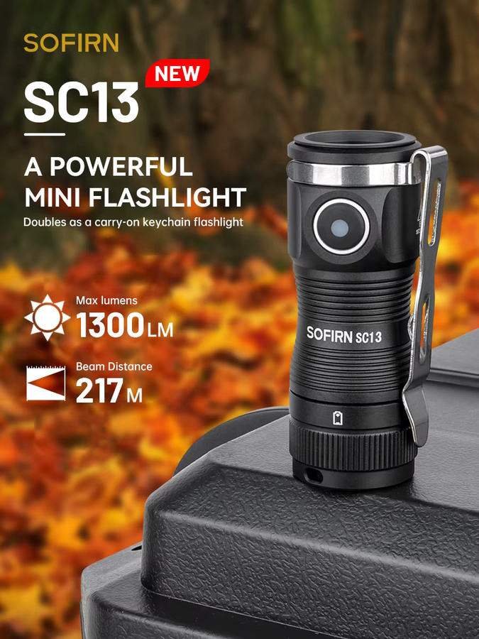 Sofirn Mini SC13 SST40 LED Taschenlampe in Schwarz mit 1300 lm, 6000 K Kaltweiß, wiederaufladbar und mit Magnet für Notfälle - Bild 5