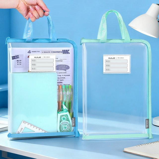 HUAJIE Transparente Prüfungsmappe mit Reißverschluss, L-förmige wasserdichte Aktenaufbewahrung in Weiß - Bild 1