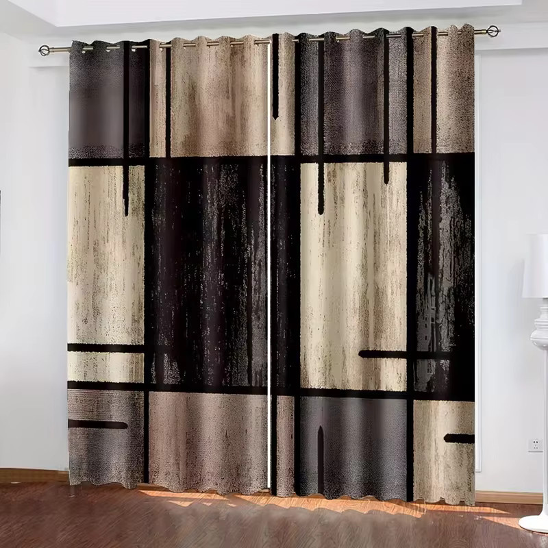 VIKAMA 2er-Set geometrische Patchwork-Vorhänge in Mehrfarbig, minimalistische halbverdunkelnde Vorhänge mit Ösen, Breite: 116 cm, Höhe: 53 cm - Bild 3