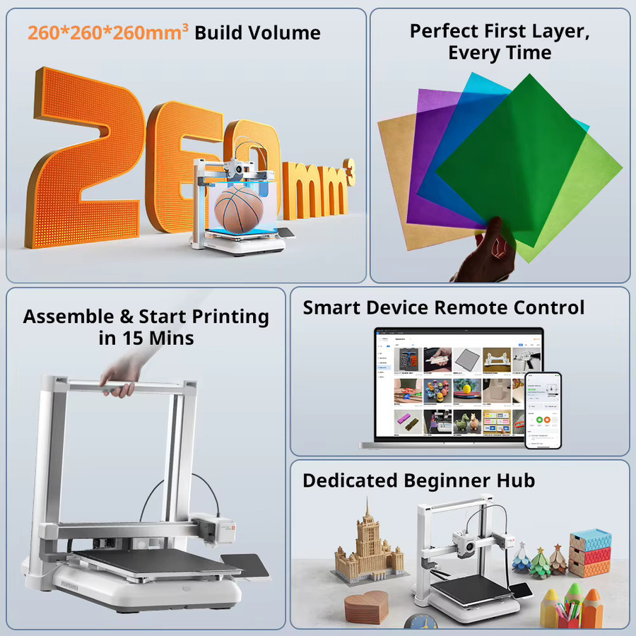 Anycubic Kobra 4 FDM 3D-Drucker mit 600mm/s Schnelldruck, Mehrfarben-Druck bis zu 8 Farben und automatischer Nivellierung in Weiß - Bild 2