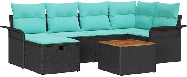 vidaXL Gartensofa-Set aus Polyrattan in Schwarz mit 7 Kissen und L-Form - Bild 1
