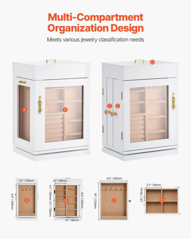 Schmuckorganizer Buying Solutions, MB als 360 Grad drehbare Schmuckschatulle in Weiß mit Halskettenhaken aus Holz und Leder - Bild 7