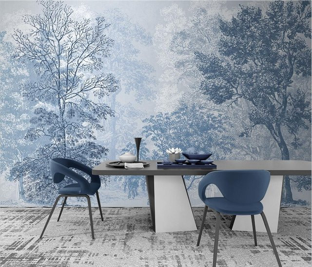 Beibehang 3D Wandbild Tapete Wald Foto in Blau als selbstklebender Wandaufkleber für dein Wohnzimmer oder Schlafzimmer - Bild 1