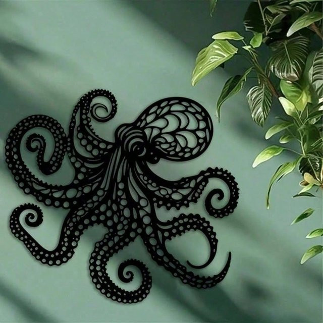 CIFBUY Wandkunst Oktopus aus schwarzem Metall im gotischen Stil für nautische Dekoration - Bild 1