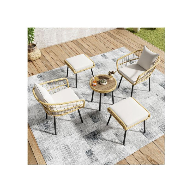 MUVOE 5-teiliges Garten-Lounge-Set aus Rattan und Eisen in Natur und Beige - Bild 3