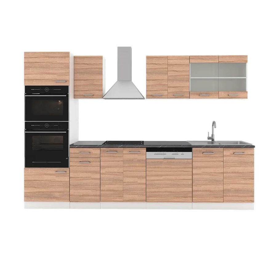 Vicco R-Line Küchenzeile Sonoma/Weiß mit Hochschrank Anthrazit, Breite: 300 cm - Bild 1
