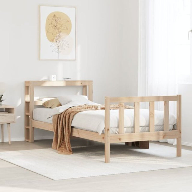 Massivholzbett Vidaxl aus Kiefernholz in Braun und Natur, B/T/H: 75 x 190 cm, Skandinavischer Stil ohne Matratze - Bild 1