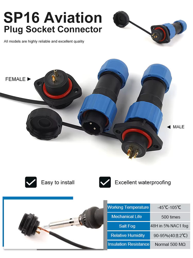 DIY GO SP16 Wasserdichter Steckverbinder Flanschtyp IP68 Luftfahrt-Stecker und Buchse für Stoßdrahtkabel Panel-Anschlüsse - Bild 5