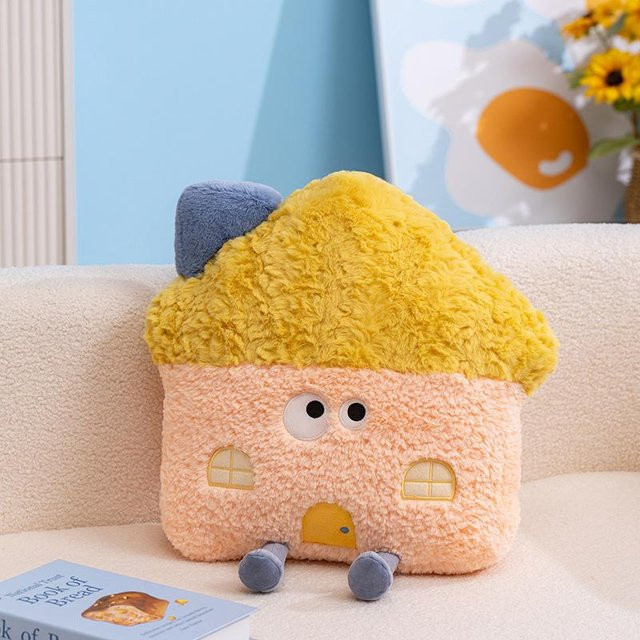 Weiches Plüsch-Kissen in Hausform als 2 in 1 Kissen-Decke für Kinder, Mehrfarbig, B/H: 35 x 40 cm - Bild 1
