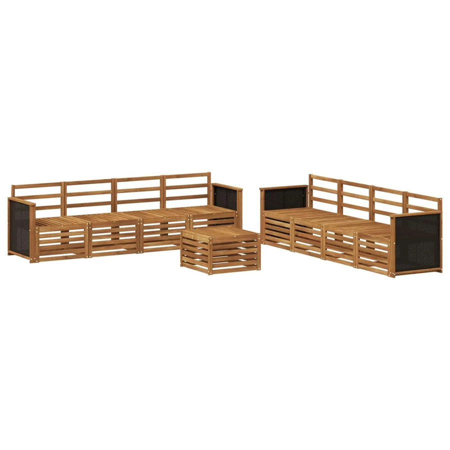vidaXL Sofagarnitur aus Massivholz Akazie in Braun, 9-teiliges Set im modernen Latten-Design mit Armlehnen - Bild 2