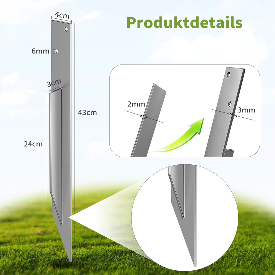 Forever Speed 4er Set Einschlaghülse Bodenanker aus feuerverzinktem Stahl für Schaukel und Gartenhaus, Farbe: Silber, Höhe: 43 cm, Durchmesser: 3 cm - Bild 3