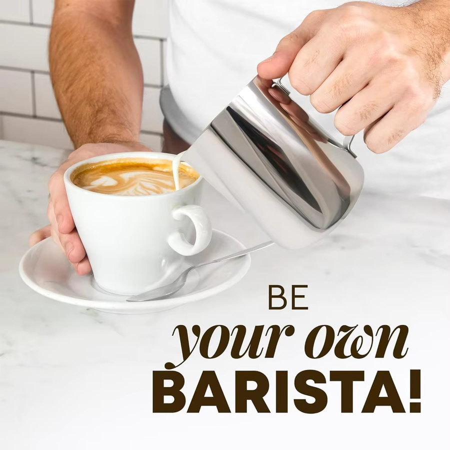 Abdo Milchaufschäumer Krug aus Edelstahl in Silber für Barista-Milchschaum und Kaffeezubehör - Bild 3