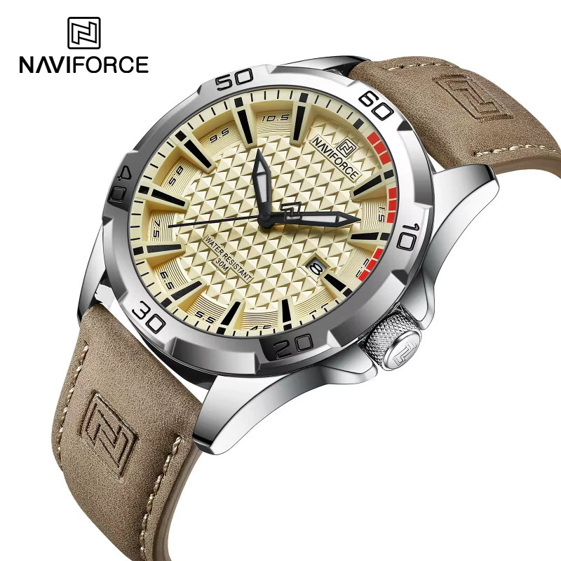 NAVIFORCE Armbanduhr, Quarz, Lederarmband, Herren, Gold, Silber, 3 ATM - Bild 2