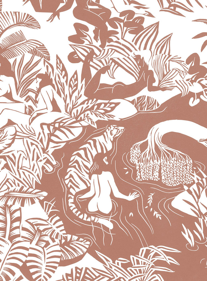 Isidore Leroy Mural Eternelles Wandtapete mit floralem Design in Terracotta und Braun, B: 330 cm, H: 50 cm - Bild 1