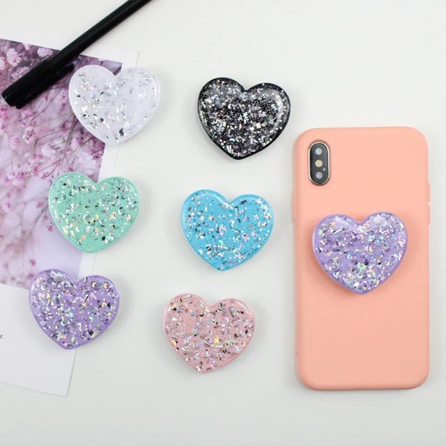 JXSFLYE Love Flash Glitter Ring Handy-Klapp-Stretch-Halterung in Schwarz und Multicolour für alle Smartphone-Modelle - Bild 1
