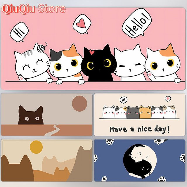 Kawaii Mauspad mit süßem Katzen- und Mädchen-Motiv für Laptop und Tastatur von Potdemiel - Bild 1