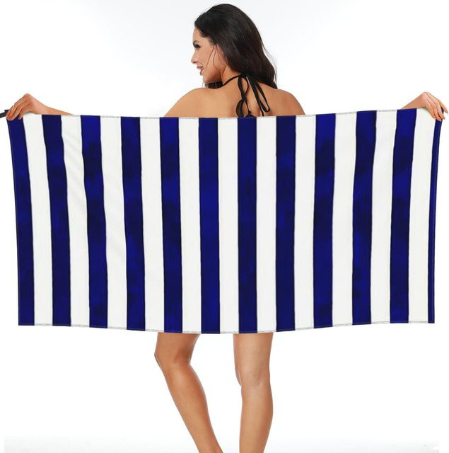 Strandtuch aus weicher Mikrofaser von JMG Household Supplies in Marineblau und Weiß mit Streifenmuster, schnelltrocknend und saugfähig, B/H: 70 x 140 cm - Bild 1