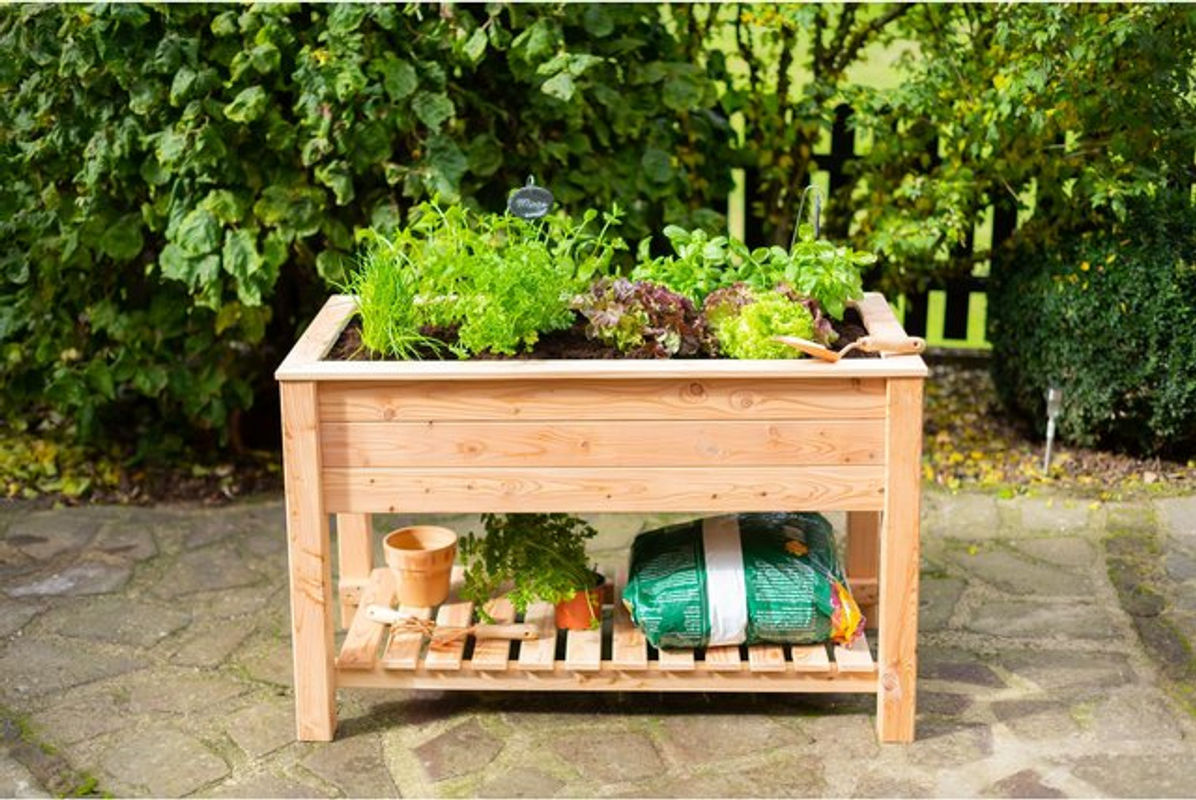 Westmann Stelzenhochbeet aus Holz mit Ablage in Braun, B/T/H: 120 x 65 x 75 cm - Bild 5