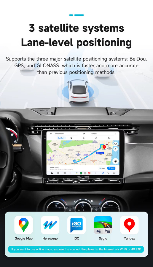 AURAAI Touchscreen Stereo Player mit Navigation und ADAS für Alfa Romeo Giulietta 2010-2018, 9.0 Zoll, Android Auto und Carplay, Schwarz, 2din - Bild 5
