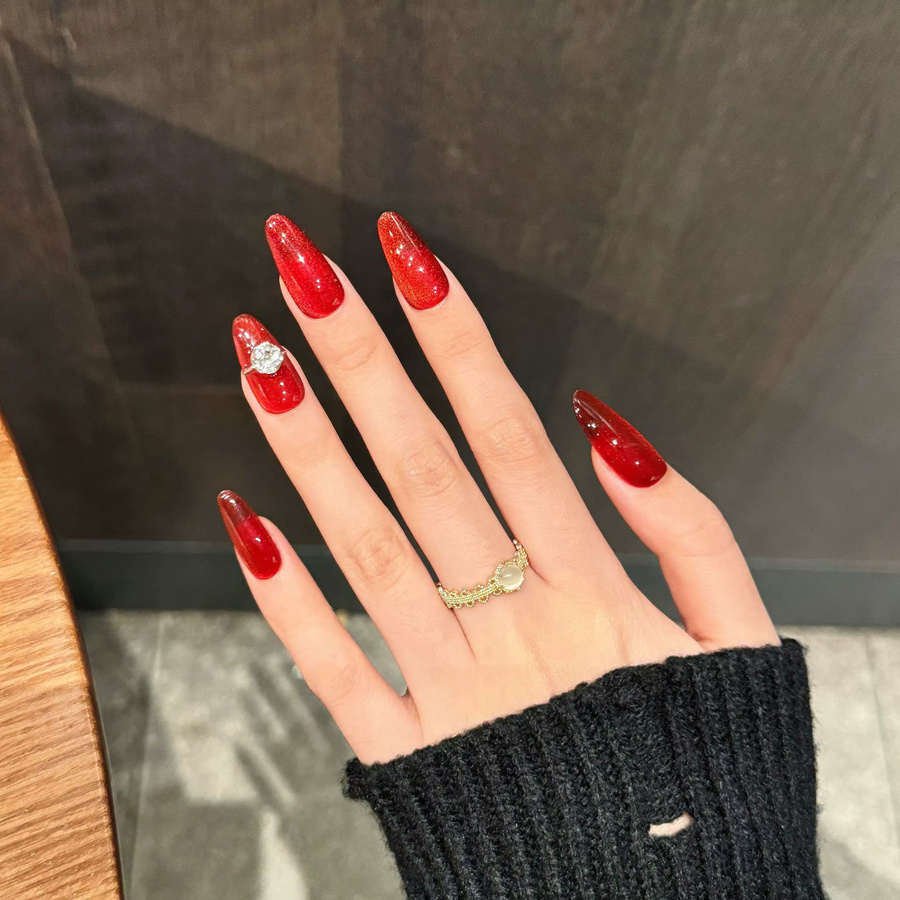 YADORNOS Kunstnägel, rot, glänzend, Katzenaugen-Design, Unisex - Bild 3