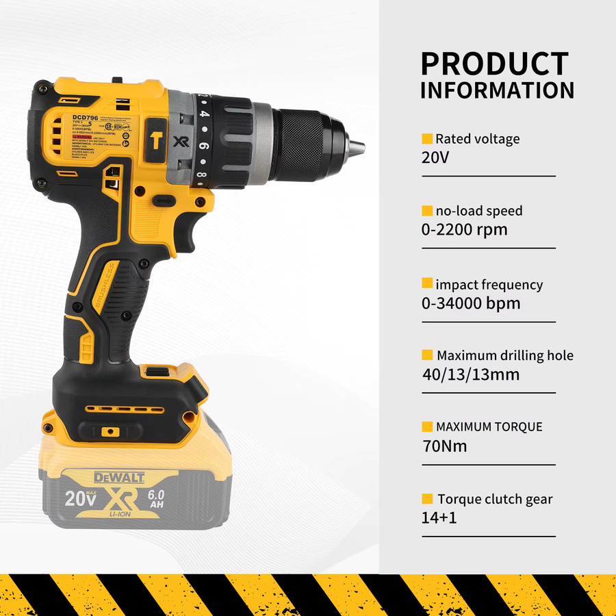DeWalt DCD796 Akku-Schlagbohrmaschine mit bürstenlosem Motor, 2000 U/min, Gelb - Bild 2