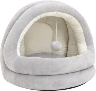 VidaXL Katzenbett aus Mikrofaser mit integriertem Spielzeug, Grau, Braun, Beige, B/T/H: 40 x 40 x 35 cm - Bild 1
